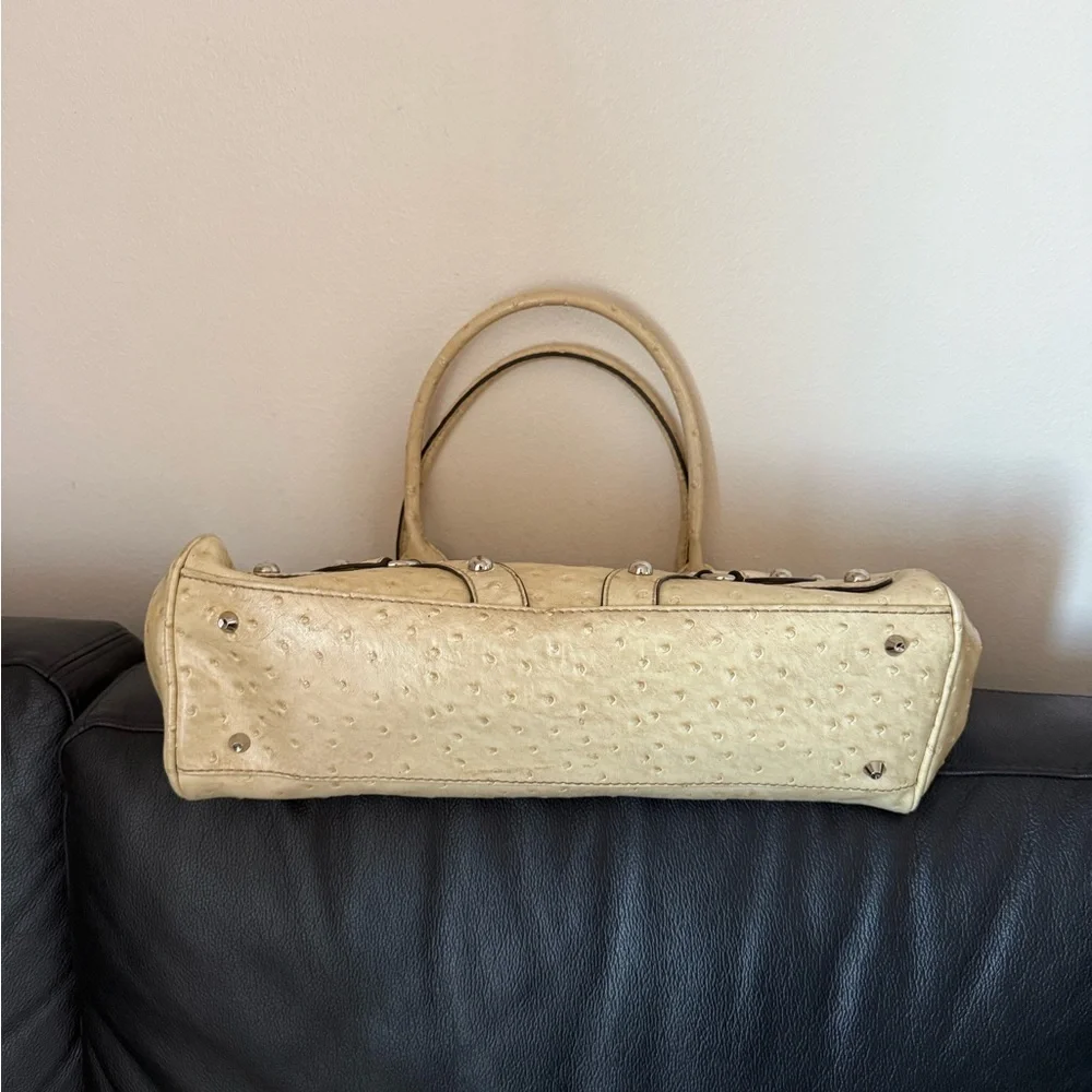 Guess Cream Ostrich-Texture Shoulder Bag with Silver Hardware - Picture 6 of 10